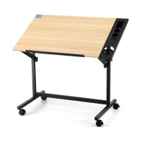 Artiss Adjustable Oak Drafting Table - 100x60cm MDF Desk, Multi-Functional Art & Drawing Station with Side Tray