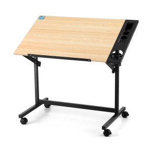 Artiss Adjustable Oak Drafting Table - 100x60cm MDF Desk, Multi-Functional Art & Drawing Station with Side Tray