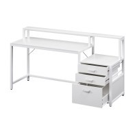 Artiss 160cm Computer Desk White MDF Home Office Table with Drawers, Open Shelf, Monitor Riser & Printer Space