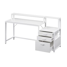 Artiss 160cm Computer Desk White MDF Home Office Table with Drawers, Open Shelf, Monitor Riser & Printer Space
