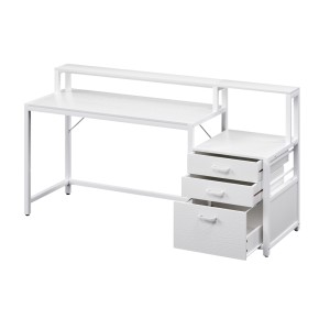 Artiss 160cm Computer Desk White MDF Home Office Table with Drawers, Open Shelf, Monitor Riser & Printer Space