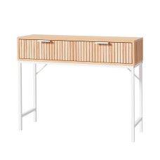 Artiss Console Table, MDF Melamine, 92CM, Pine White - Fluted Design, 2 Drawers, Metal Legs, Easy Assembly