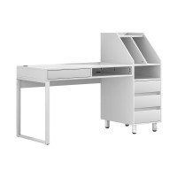 Artiss Computer Desk with Bookshelf, 4 Drawers, Melamine Finish, Metal Base, 150cm x 60cm x 110cm, White