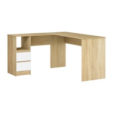 Artiss L-Shape Computer Desk with Drawer Cabinet, Oak Finish, 136cm - Space-Saving Design, Durable 15mm Particle Board