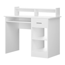 Artiss White 100CM Computer Desk with Storage - E2 Particle Board, Melamine Finish, Shelves, Drawer & Keyboard Tray