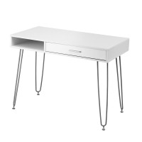 Artiss Computer Desk 100cm White with Drawer Cabinet, MDF Desktop, Metal Hairpin Legs, Home Office Workstation