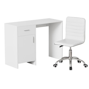 Artiss 100cm White Computer Desk and PU Leather Office Chair Set, Storage Drawer, Home Study Table, Ergonomic Design