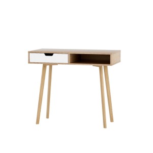 Artiss Computer Desk 90cm Oak and White – Scandinavian Style, Drawer, Open Shelf, Rubber Wood Legs, Sturdy Build