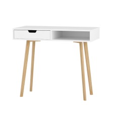 Artiss 90CM White Computer Desk - Scandinavian Style, Rubber Wood Legs, Drawer & Shelf, 15mm Particle Board