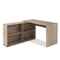 Artiss Computer Desk with Bookshelf, Oak, 130CM, Particle Board, L-Shape, Space-Saving, Anti-Slip Legs, Easy Assembly