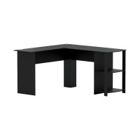Artiss Ronald Computer Desk L-Shape Black 136cm, 2-Tier Shelf, Cable Management, 15mm Particle Board, Space Saving