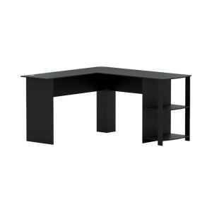 Artiss Ronald Computer Desk L-Shape Black 136cm, 2-Tier Shelf, Cable Management, 15mm Particle Board, Space Saving