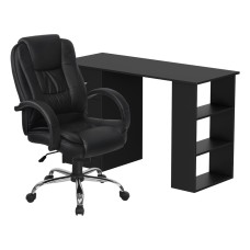 Artiss Computer Desk 120cm with Executive Office Chair Set, PU Leather High Back, Drawers & Shelves, Black