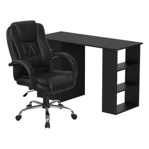Artiss Computer Desk 120cm with Executive Office Chair Set, PU Leather High Back, Drawers & Shelves, Black