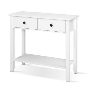Artiss 80CM White Console Table with 2 Drawers - E1 MDF, NC Lacquer Finish, Retro Handles, Spacious Storage Shelf