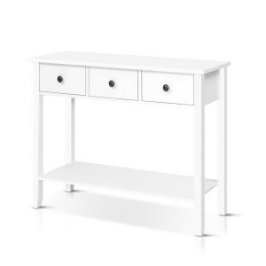Artiss 100CM White Console Table - 3 Drawers, E1 MDF, NC Lacquer Finish, Vintage Handles, Stylish Entryway Decor