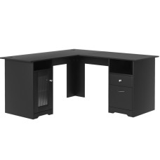Artiss L-Shaped Computer Desk, 15mm Particle Board, 150x150cm, Black - Corner Table with Storage, Cable Management