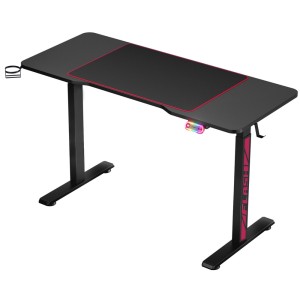 Artiss 140cm Motorised Standing Gaming Desk Black, Steel Frame, RGB LED, USB Charging, Adjustable Height, Mouse Pad