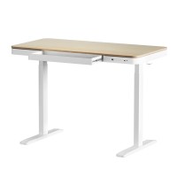 Artiss 120CM Oak Motorised Standing Desk - Dual Motor, Adjustable Height, USB Ports, Quiet Operation, Large Drawer