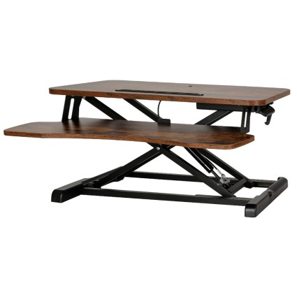 Artiss Rustic Brown Adjustable Standing Desk Riser - Ergonomic 2-Tier Sit-Stand Solution with Gas Spring Lift
