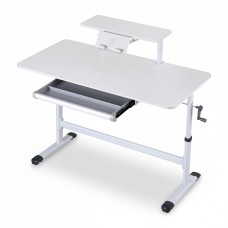 Artiss Manual Height Adjustable Standing Desk, 120CM White, MDF Board, Built-in Drawer, Hand Crank, Home Office Use