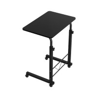 Artiss Adjustable Laptop Desk Table 60cm Black Mobile Workstation, 17mm MDF, Lockable Wheels, Height Adjustable