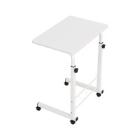 Artiss White Adjustable Laptop Desk Table - 60CM, Portable, U-Shape, 360° Rotating, MDF Top, Lockable Wheels