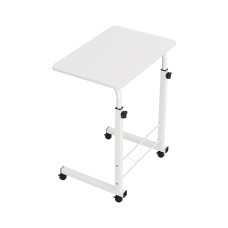 Artiss White Adjustable Laptop Desk Table - 60CM, Portable, U-Shape, 360° Rotating, MDF Top, Lockable Wheels