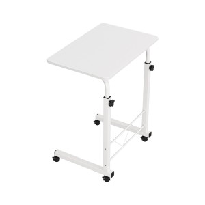 Artiss White Adjustable Laptop Desk Table - 60CM, Portable, U-Shape, 360° Rotating, MDF Top, Lockable Wheels