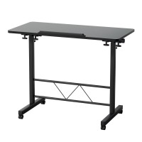 Artiss 80CM Height Adjustable Wooden Laptop Desk Table, Mobile Bedside Table with Tilt Top, Black, Steel Frame