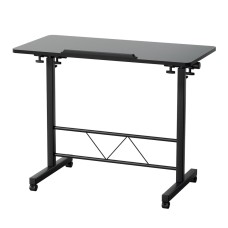 Artiss 80CM Height Adjustable Wooden Laptop Desk Table, Mobile Bedside Table with Tilt Top, Black, Steel Frame
