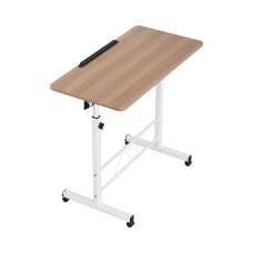 Artiss Adjustable Laptop Desk Table 80cm Light Wood, Mobile Wheeled Stand, Tilting MDF Top, Height Adjustable