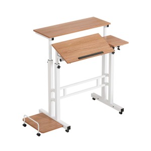 Artiss Adjustable 80CM Mobile Twin Laptop Desk, Light Wood, Dual Tabletops, Height & Tilt Adjust, Portable & Sturdy