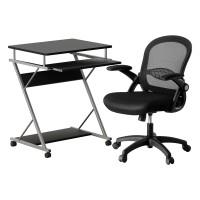 Artiss Computer Desk and Mesh Office Chair Set, Black, 15mm Thick Board, 360° Wheels, Adjustable Ergonomic Chair