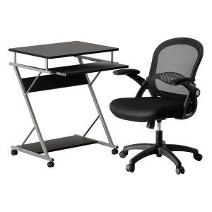 Artiss Computer Desk and Mesh Office Chair Set, Black, 15mm Thick Board, 360° Wheels, Adjustable Ergonomic Chair