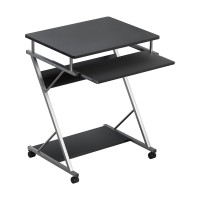 Artiss 60CM Black Computer Desk with Sliding Keyboard Tray, 15mm Thick Top, Z-Shape Steel Frame, & 360° Castor Wheels