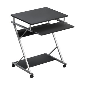 Artiss 60CM Black Computer Desk with Sliding Keyboard Tray, 15mm Thick Top, Z-Shape Steel Frame, & 360° Castor Wheels