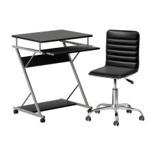 Artiss Computer Desk and Office Chair Set, Black, 15mm Thick Board, Sliding Keyboard Tray, PU Leather, 60x48x75cm