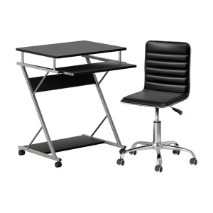Artiss Computer Desk and Office Chair Set, Black, 15mm Thick Board, Sliding Keyboard Tray, PU Leather, 60x48x75cm