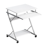 Artiss 60CM White Computer Desk with Sliding Keyboard Tray, Z-Shape Steel Frame, and 360° Castor Wheels