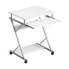 Artiss 60CM White Computer Desk with Sliding Keyboard Tray, Z-Shape Steel Frame, and 360° Castor Wheels