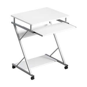 Artiss 60CM White Computer Desk with Sliding Keyboard Tray, Z-Shape Steel Frame, and 360° Castor Wheels