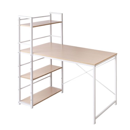 Artiss Computer Desk with Shelves, Engineered Wood, 120cm, White Frame, Oak Top, Stylish & Functional Workstation