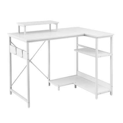 Artiss L-Shape Computer Desk 100CM - White Particle Board & Metal Frame, Monitor Stand, Shelves, Ideal for Small Spaces