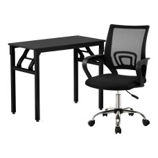 Artiss Foldable Computer Desk and Mesh Office Chair Set, 80x40cm Black, Steel Frame, Adjustable, Home Study Combo
