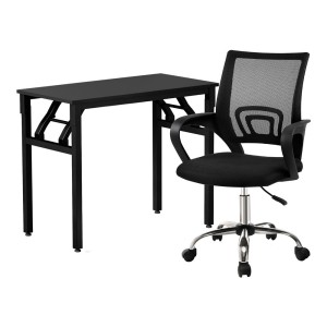 Artiss Foldable Computer Desk and Mesh Office Chair Set, 80x40cm Black, Steel Frame, Adjustable, Home Study Combo