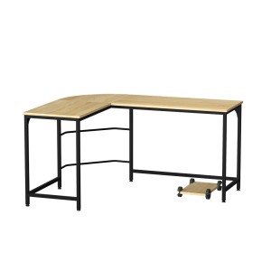 Artiss L-Shape Computer Desk with CPU Stand, Oak Finish, 147cm - Durable Particle Board & Steel, Space-Saving Design