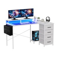 Artiss 140cm L-Shaped Gaming Desk with RGB LED, USB Type-C Power Station, Fabric Drawers, Melamine Top & Steel Frame