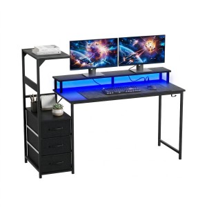 Artiss 145cm L Shaped Gaming Desk with RGB LED Lighting Built in Power Station USB Type C and Fabric Drawers