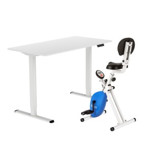 Artiss 120cm White Electric Standing Desk with Folding X-Bike, Magnetic Resistance, Adjustable Height, Quiet Operation